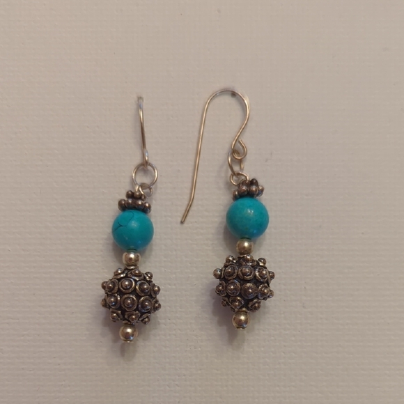 Vintage Turquoise and Sterling Silver Beaded Earrings - Picture 3 of 3